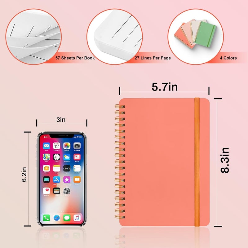 DMSVK 4 Pack A5 Spiral Journal Notebook, Lined Notebooks for Work, Note Taking, School, Writing, Spiral Bound Journaling Notebooks 8.3x5.8 Inch with Strap, Cute Notebooks for Women 57 Sheets - Image 2